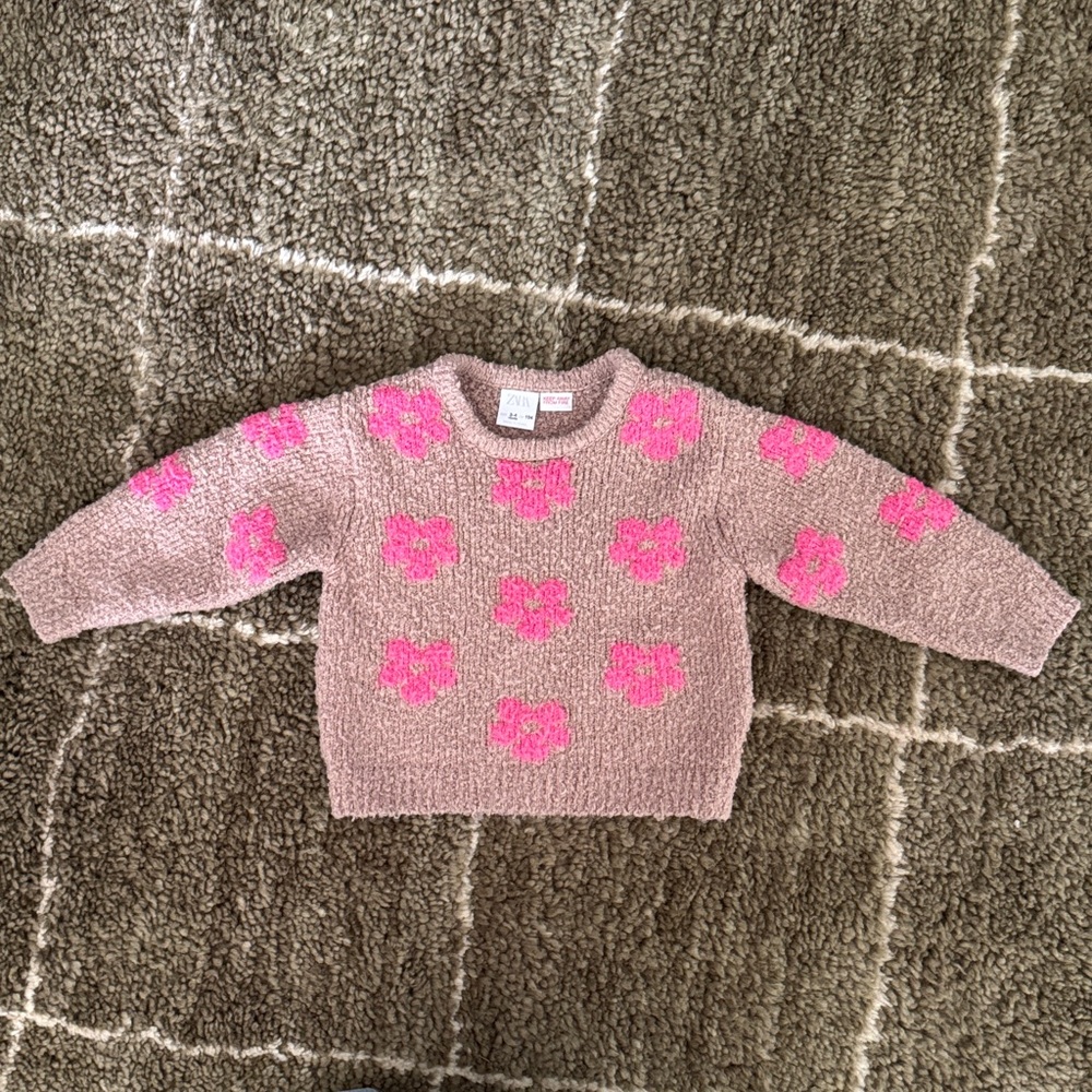 Zara Beige Sweater with Pink Floral Accents